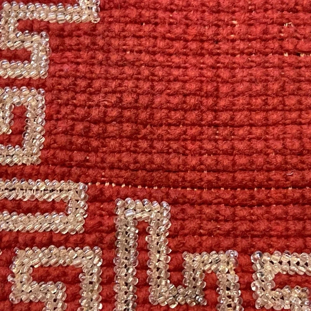 Table Mat Beaded Wool Good Luck Circa 1910 8.5